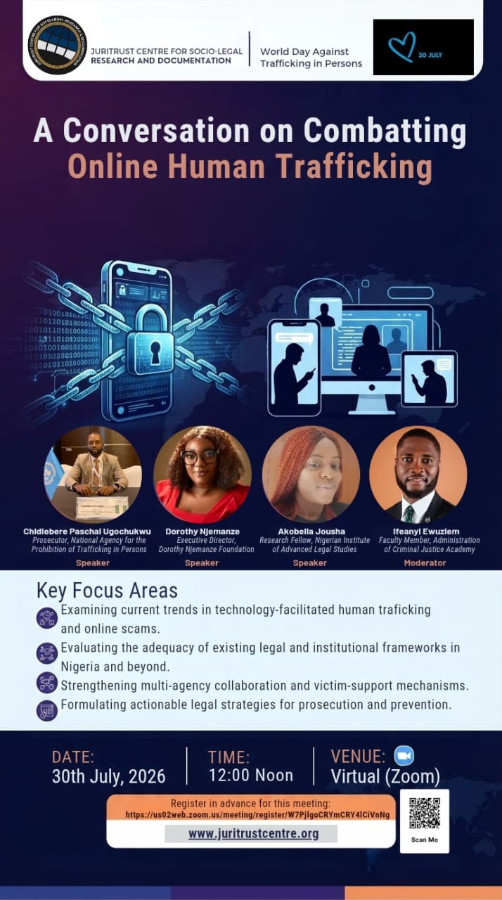 Juritrust Centre Hosts Impactful Virtual Discussion to Mark World Day Against Trafficking in Persons.